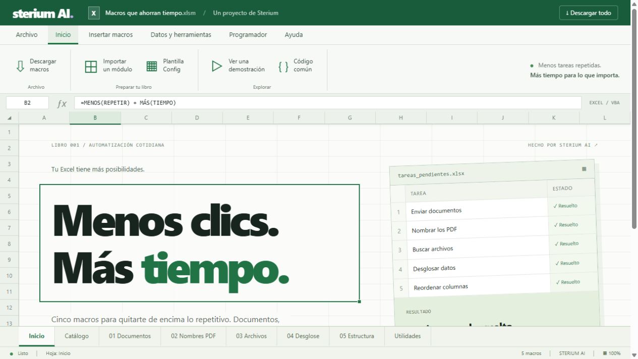Preview of the Excel Macros website, with its spreadsheet-inspired interface